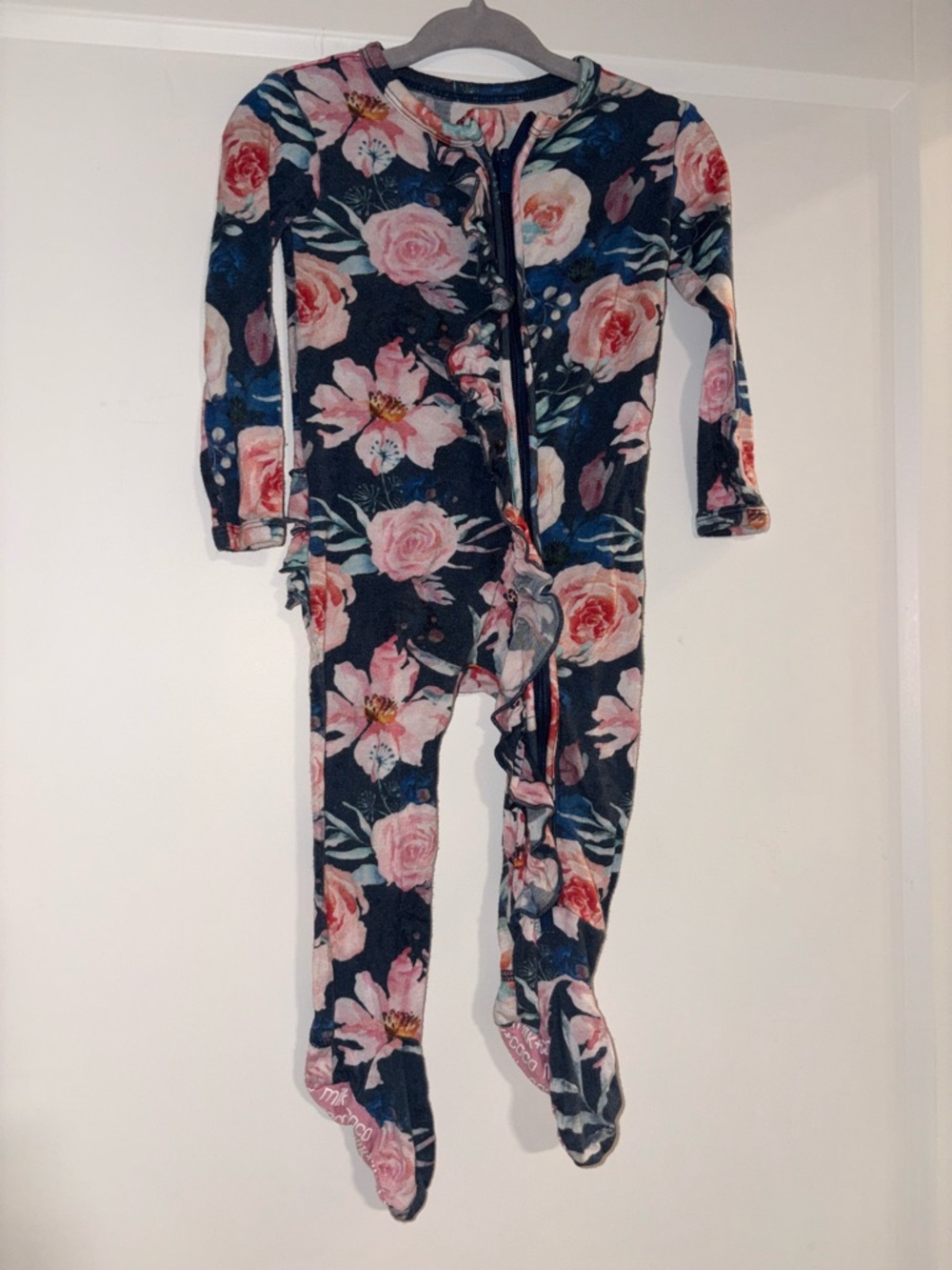 Milk & Coco Floral Navy Baby Bamboo Footed Pajamas